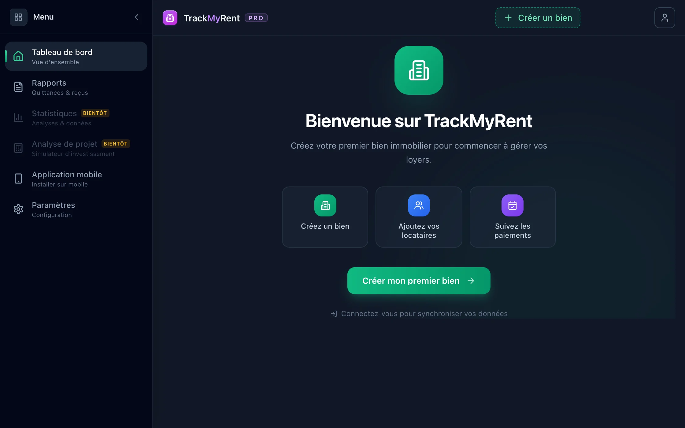 TrackMyRent en direct : création d'un bien, ajout d'un locataire, encaissement du premier loyer et envoi de la quittance depuis un compte vide