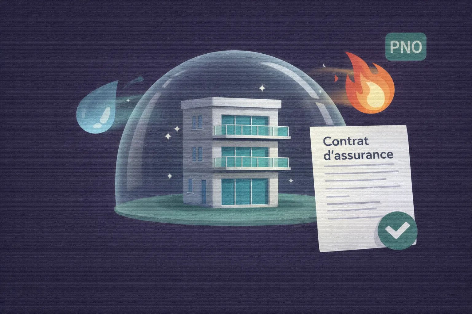 Illustration d'un contrat d'assurance PNO avec une maison protégée par un bouclier