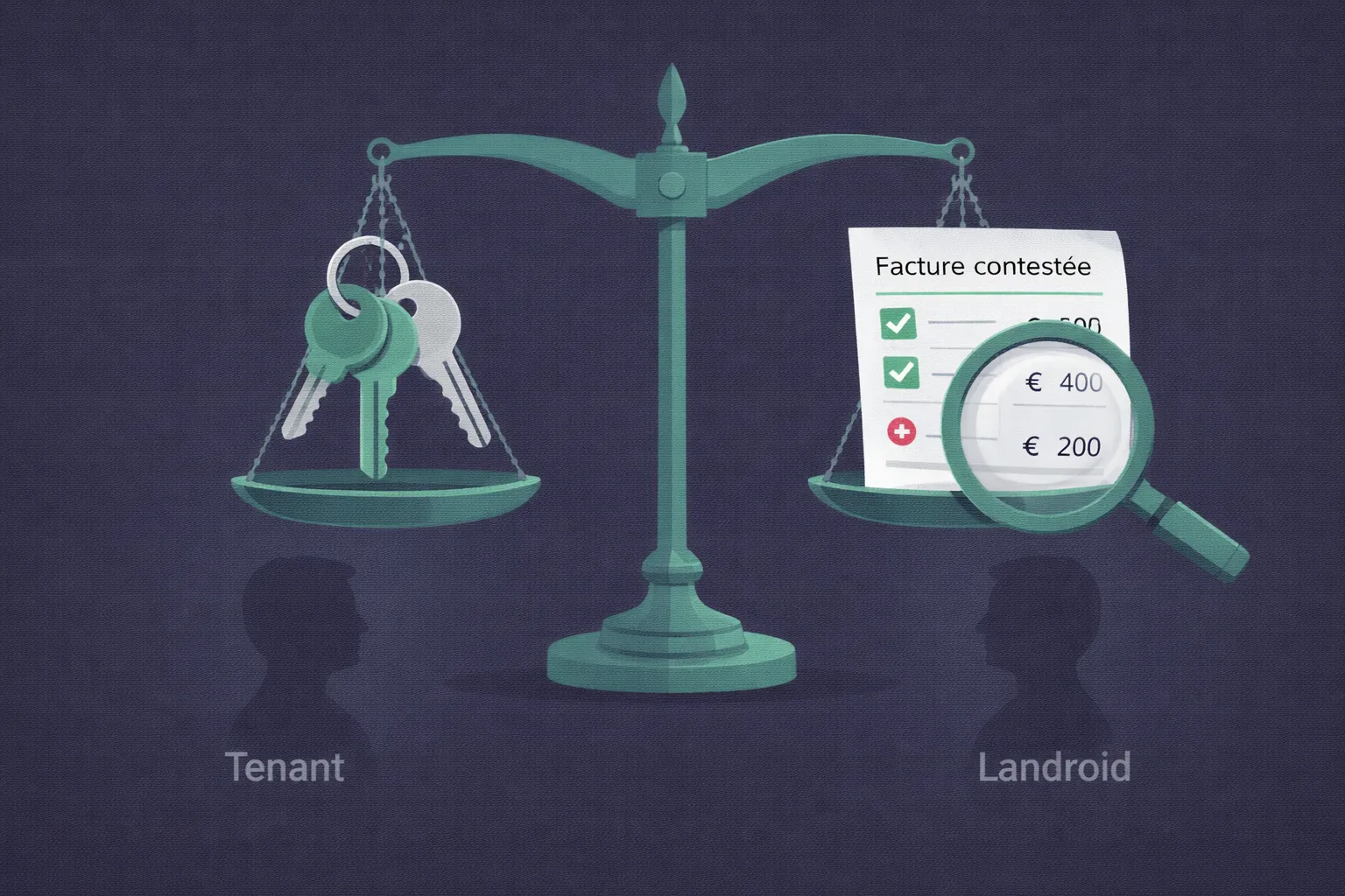 Balance de justice avec clés d'appartement et documents de contestation