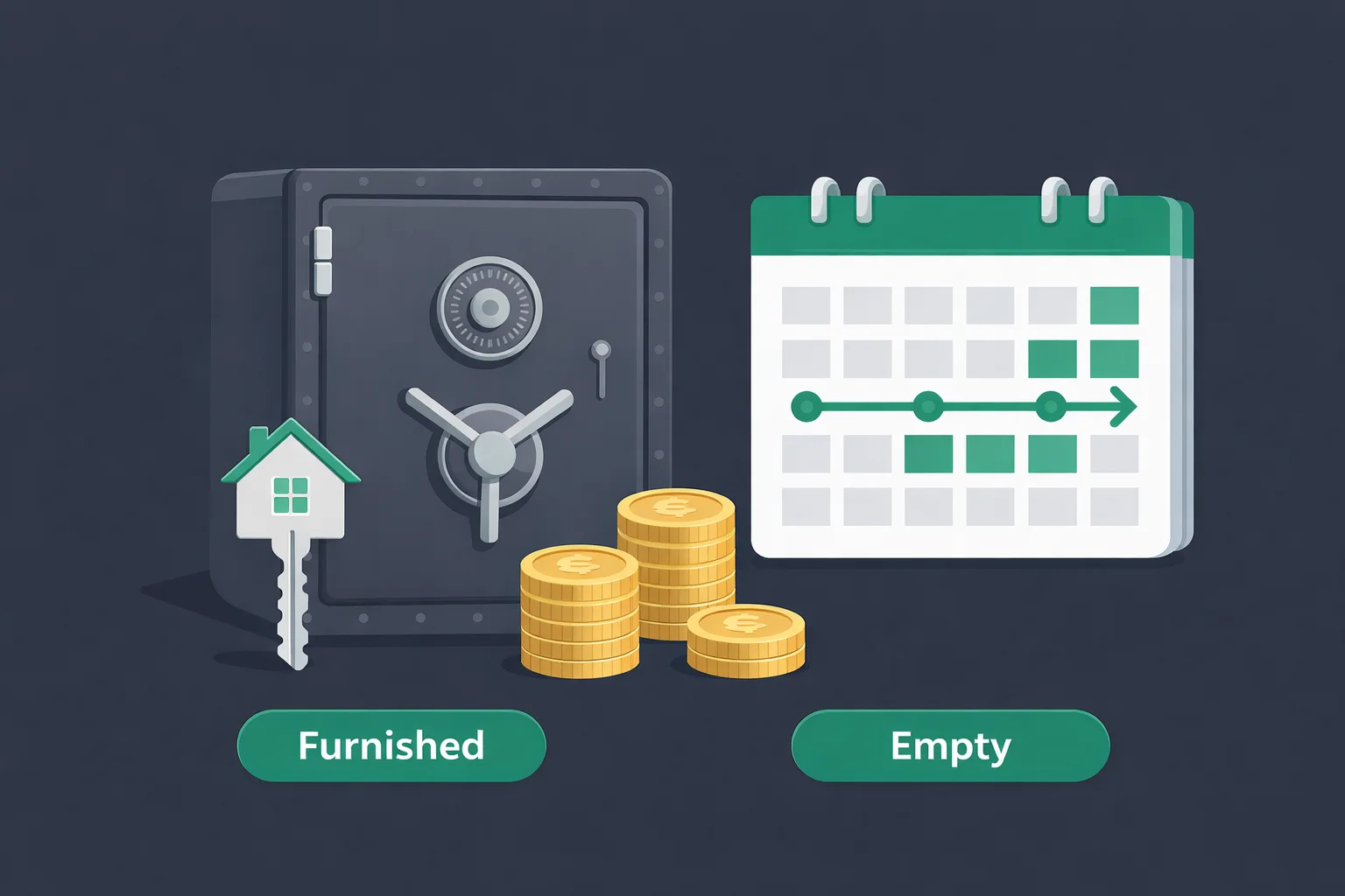 Coffre-fort avec clé, pièces et calendrier pour le dépôt de garantie