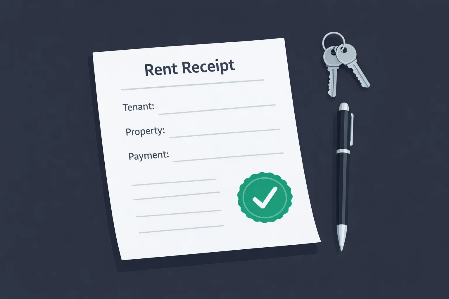 Quittance de loyer avec clés et stylo sur un bureau