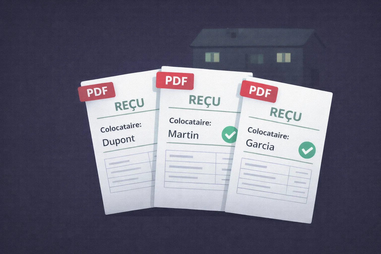 Quittances individuelles de colocation avec indicateurs de paiement par colocataire